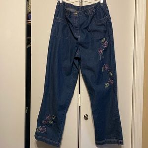 Denim & Co. XL Jeans w embroidery flower detail in purple